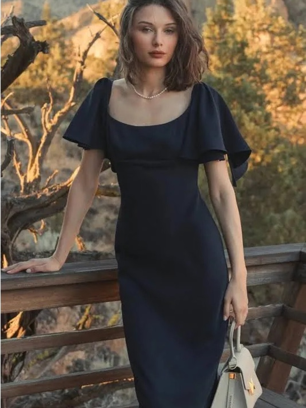 Mac Duggal Black Crepe Fitted Long Dress Ruffle Sleeve 20962 NWT Size 4